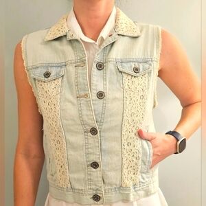 Bullhead: Sleeveless Denim Vest with Lace Accents. Worn One Time!